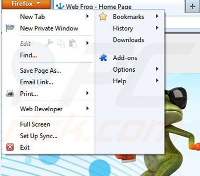 Removing Web Frog from Mozilla Firefox step 1