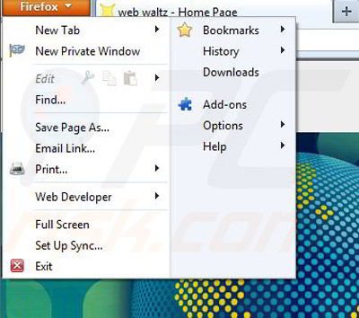 Removing WebWaltz from Mozilla Firefox step 1