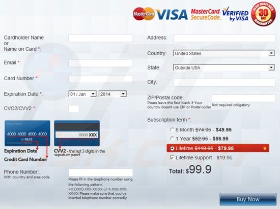 Windows Internet Guard rogue payment page
