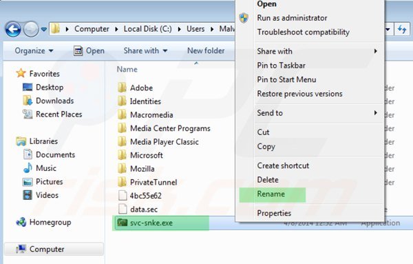 Renaming the executable file of Windows Internet Guard step 1