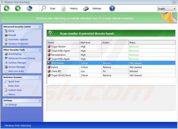 Removing Windows Internet Watchdog using registration key step 3