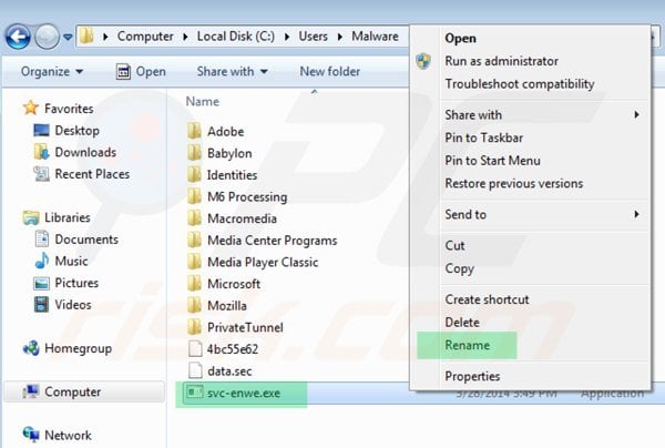 Renaming the executable file of Windows Internet Watchdog step 1