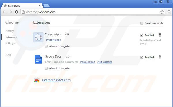 Removing WowCoupon from Google Chrome step 2
