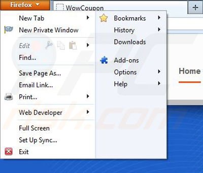 Removing WowCoupon from Mozilla Firefox step 1
