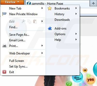 Removing Zammillo from Mozilla Firefox step 1