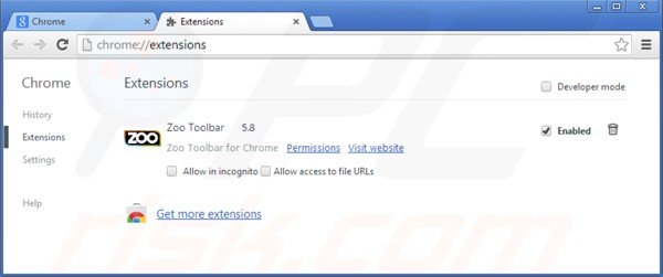 Removing zoo toolbar from Google Chrome extensions