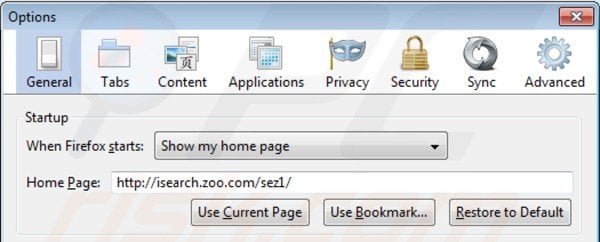 Removing isearch.zoo.com from Mozilla Firefox homepage