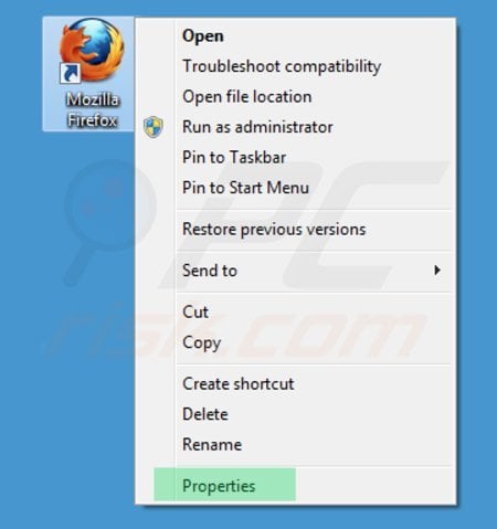 Removing 22find.com from Mozilla Firefox shortcut target step 1