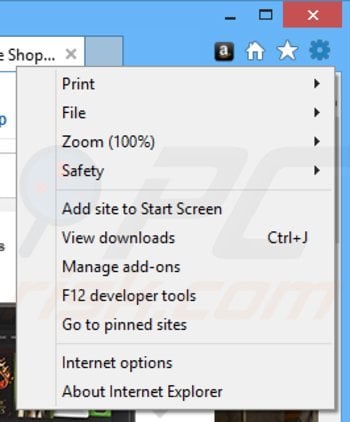 Removing amazon mini saver from Internet Explorer step 1