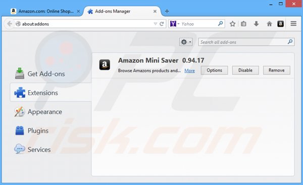 Removing amazon mini saver from Mozilla Firefox step 2