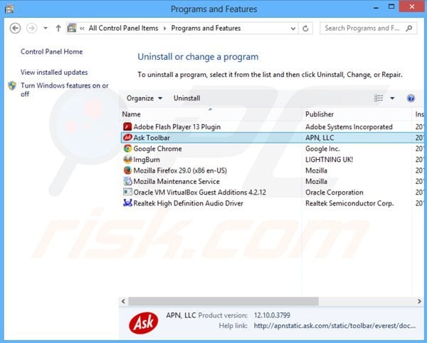 ask-tb.com browser hijacker uninstall via Control Panel