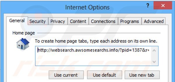 Removing websearch.awsomesearchs.info from Internet Explorer homepage