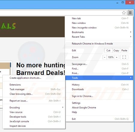 Removing barnyard deals from Google Chrome step 1