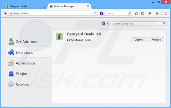 Removing barnyard deals from Mozilla Firefox step 2