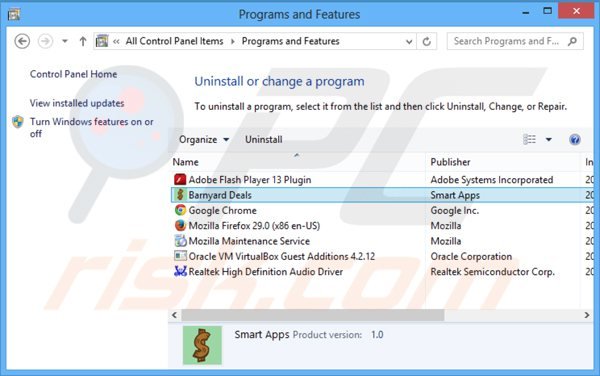 barnyard deals adware uninstall via Control Panel