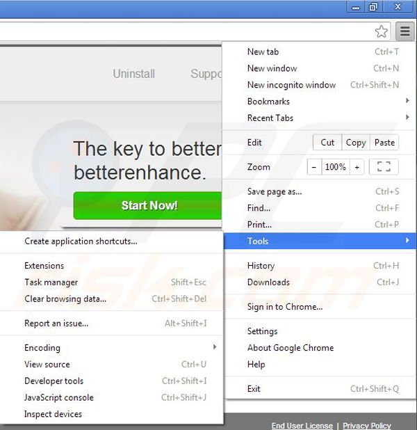 Removing betterenhance from Google Chrome step 1
