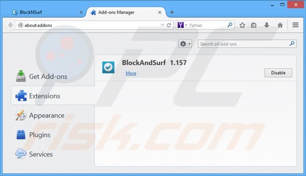 Removing block and surf from Mozilla Firefox step 2