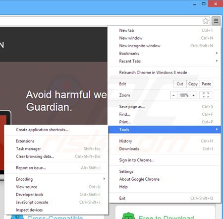 Removing browser guardian ads from Google Chrome step 1