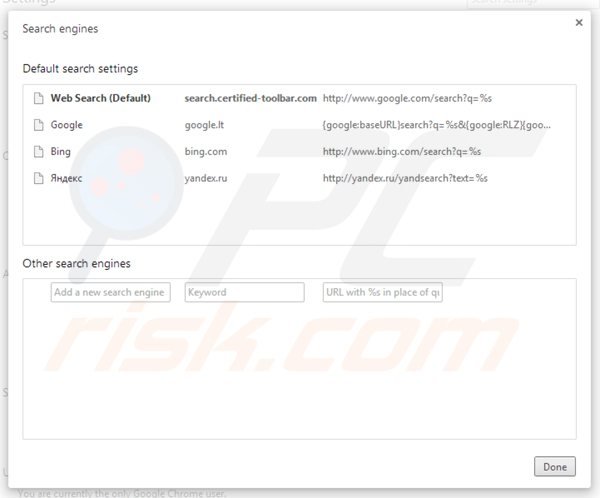 Removing browsersecurity from Google Chrome default search engine