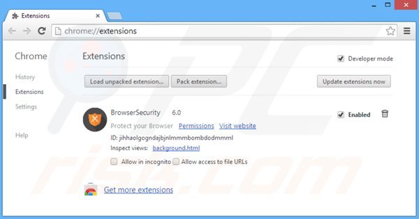 Removing browsersecurity from Google Chrome step 2