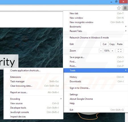 Removing browsersecurity from Google Chrome step 1