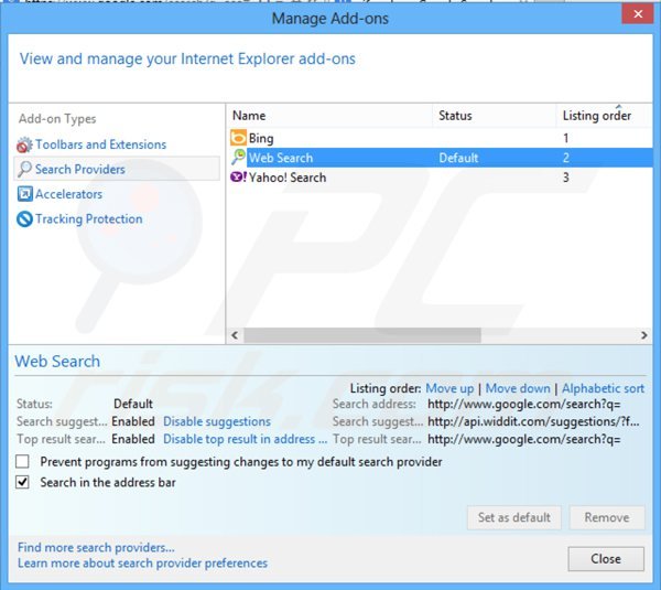 Removing Browsersecurity from Internet Explorer default search engine