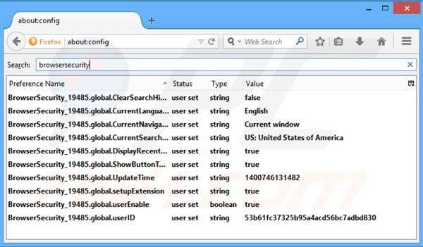 Removing browsersecurity from Mozilla Firefox default search engine