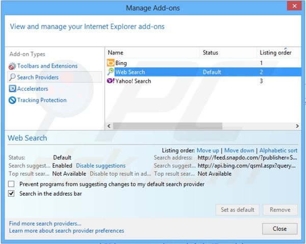 Removing browse-search.com from Internet Explorer default search engine