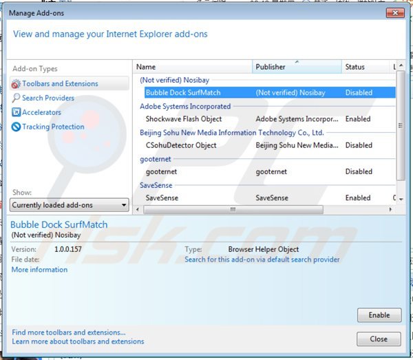 Removing bubble dock ads from Internet Explorer step 2