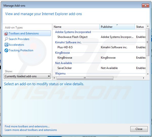 Removing cloudget ads from Internet Explorer step 2