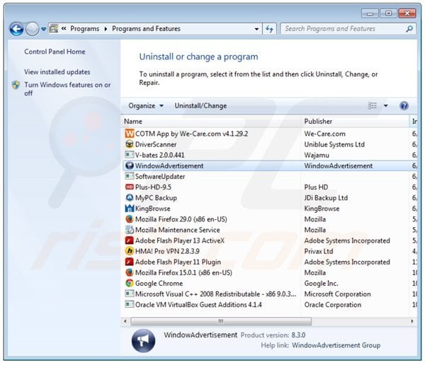 cloudget adware uninstall via Control Panel