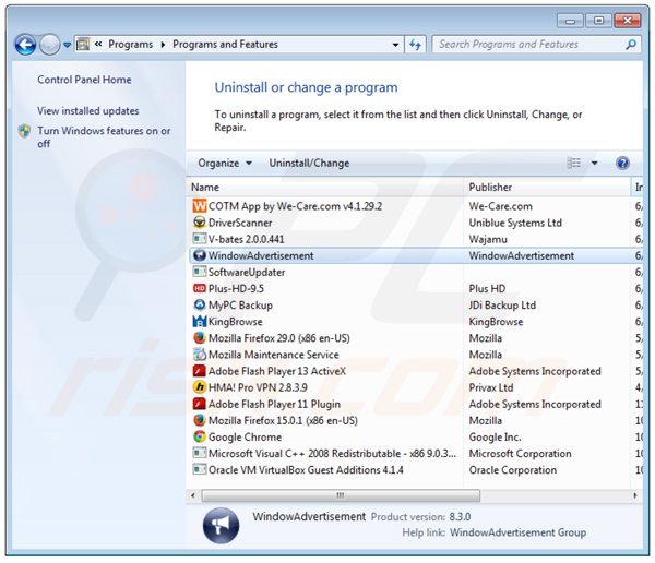 cloudget adware uninstall via Control Panel