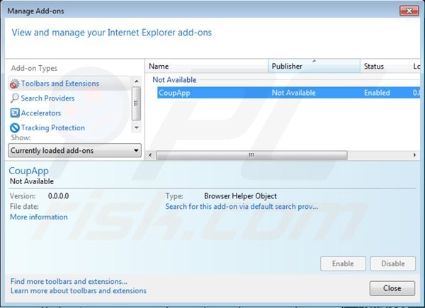 Removing coupapp ads from Internet Explorer step 2