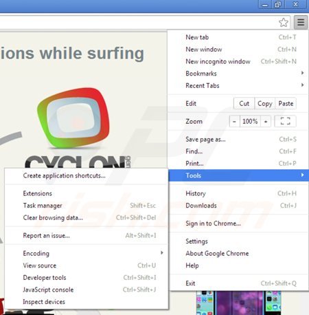 Removing cyclon gems from Google Chrome step 1