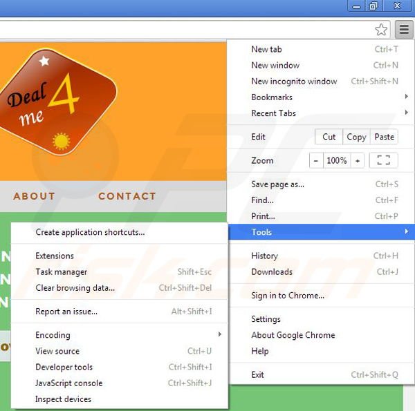 Removing Deal4me from Google Chrome step 1