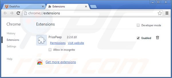 Removing dealsfox from Google Chrome step 2