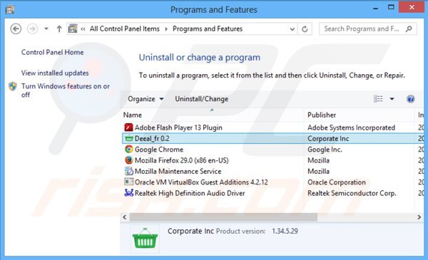 deeal adware uninstall via Control Panel