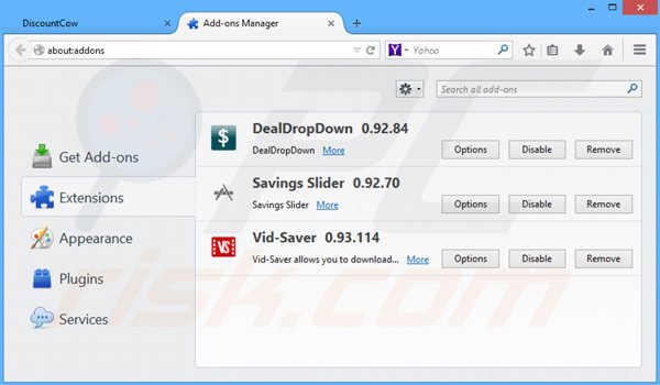 Removing discountcow ads from Mozilla Firefox step 2