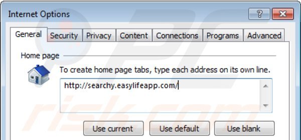 Removing searchy.easylifeapp.com from Internet Explorer homepage