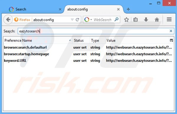 Removing websearch.eazytosearch.info from Mozilla Firefox default search engine