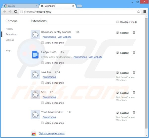 Removing websearch.fastosearch.info related Google Chrome extensions
