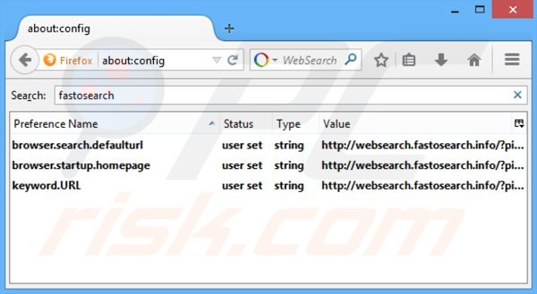 Removing websearch.fastosearch.info from Mozilla Firefox default search engine