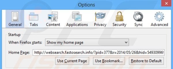 Removing websearch.fastosearch.info from Mozilla Firefox homepage