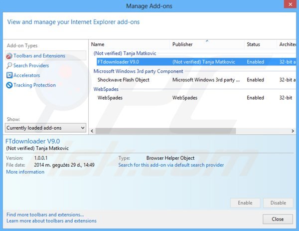 Removing ftdownloader from Internet Explorer step 2