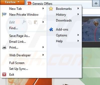 Removing GenesisOffers from Mozilla Firefox step 1