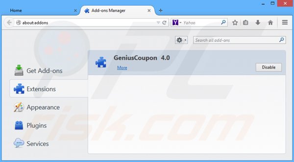 Removing geniuscoupon ads from Mozilla Firefox step 2