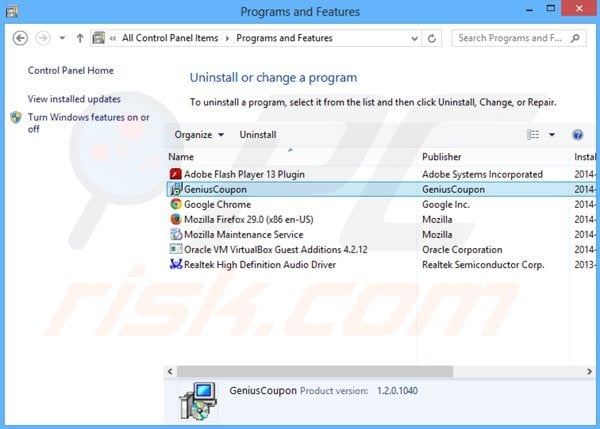 geniuscoupon adware uninstall via Control Panel