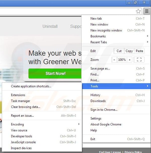 Removing Greener Web from Google Chrome step 1