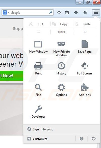 Removing Greener Web from Mozilla Firefox step 1