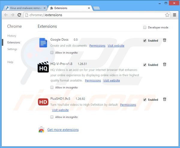 Removing hd-plus ads from Google Chrome step 2